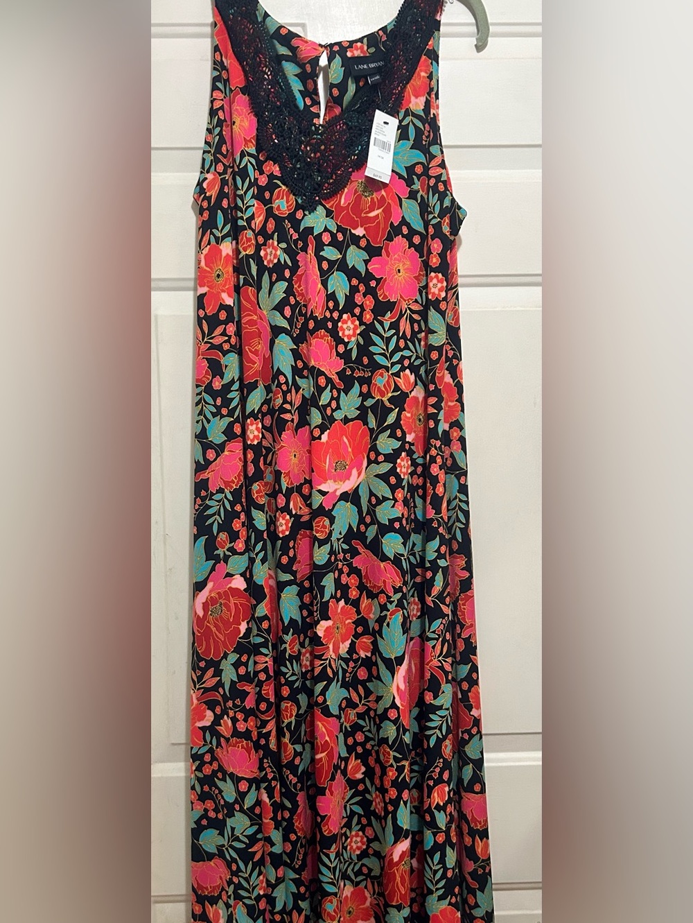 Lane Bryant Black Floral Crochet-Trim Long Tropical 🌴 Vacay Dress  - NWT New